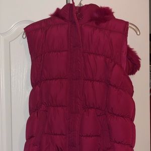 Hot Pink Puffer Vest with Fur Hood